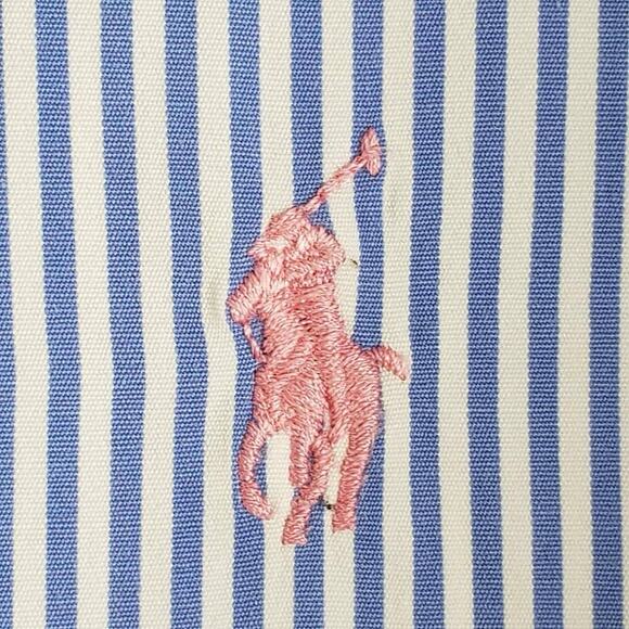 Polo Ralph Lauren Shirt Oxford Button Down Mens Size 16.5 Large LS Blue Striped - Picture 4 of 9